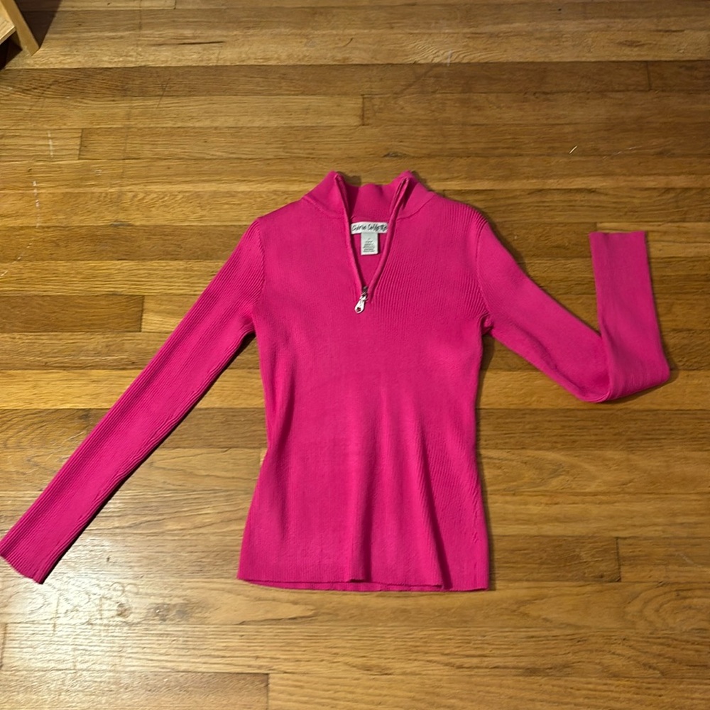 Pink Sweater - Quarter Zip - Long Sleeves - S